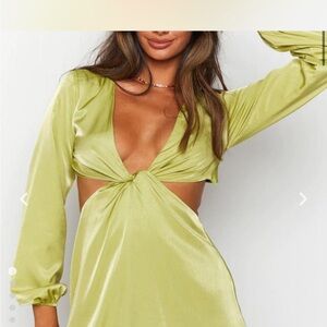 Lime Green Satin Cut-Out Dress